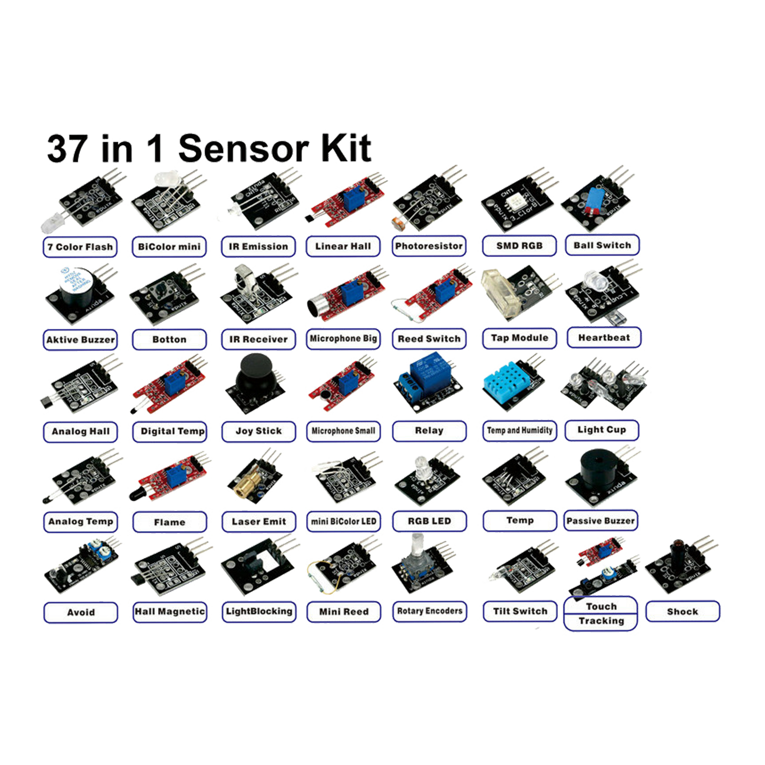 Photo Sensor Kit 37 in 1 Sensors Kit compatible with Arduino – Kitkraft