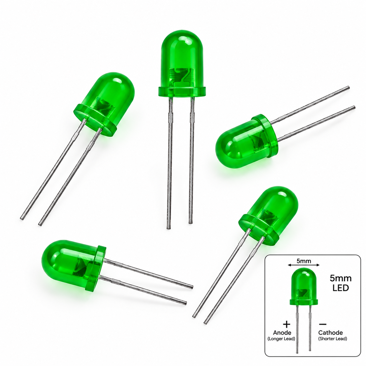 10pcs 5mm GREEN Diffused Light Emitting Diodes - LEDs Set