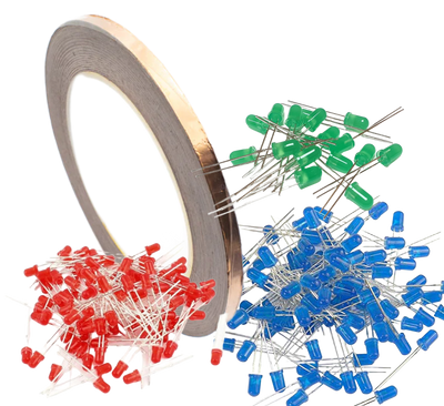 KIT - 25m Copper Tapes & LEDs (100 Red, 100 Green, 100 Blue)